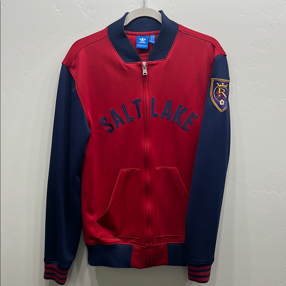 Adidas Red and Blue Real Salt Lake Soccer Varsity Bomber Jacket